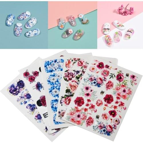 3D Acrylic Engraved flower Nail Sticker blue flowers birds Water Decals Empaistic Nail Water Slide Decals Z0165