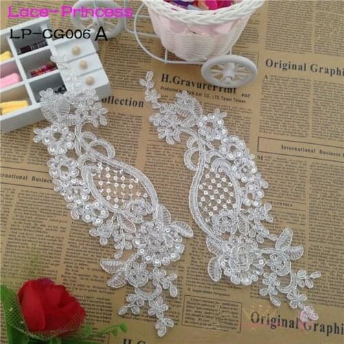 5 pairs 27.5cmX9.5cm LP-CG006 DIY lace wedding dress applique accessories bridal headdress white lace collar lace fabric patch