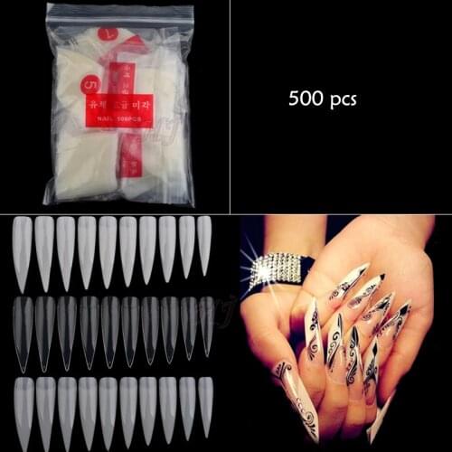 500pcs Half Cover Long Stiletto Sharp Ending Acrylic False Fake Nails Tips Nail Art Designs Manicure Artificial Nails Salon Tip