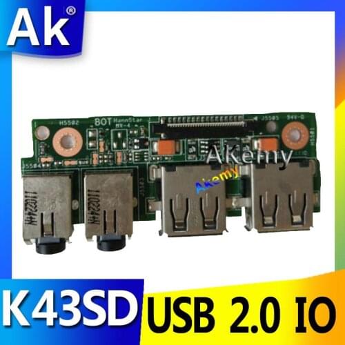 AK For ASUS K43 K43SV K43SD A43S X43S K43S K43SJ P43SJ K43E Laptop Audio USB 2.0 IO Board Interface Board JACK Board