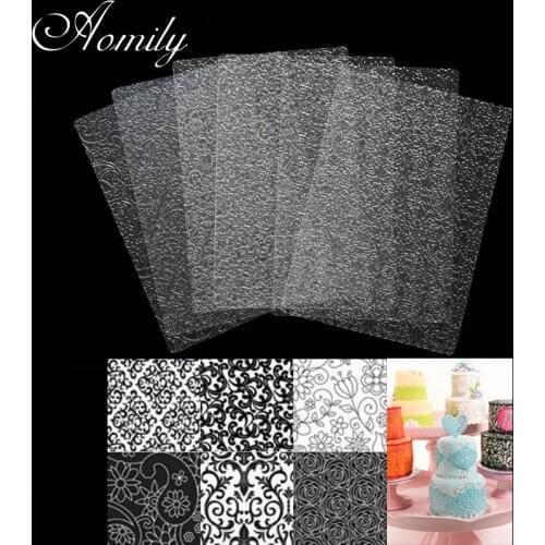 Aomily 6Pcs/Set Art Floral Fondant Cake Texture Molds Flower Transparent Plastic Sugar Crafts Sheet Mat DIY Home Baking Tools