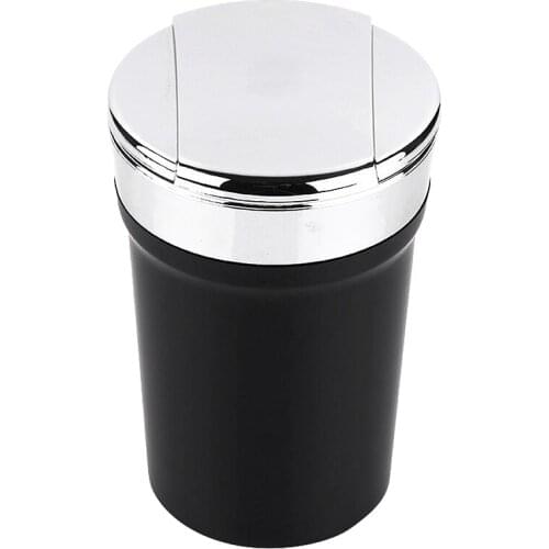 AU04 -LED Blue Light Windproof Enclosed Home Ashtrays, Car Cup Holder Ashtray, Automatically Extinguished with Lid Designed