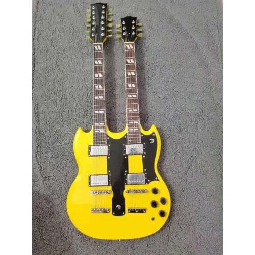 Free transportation, 12 + 6 string yellow electric guitar, silver accessories, can be customized