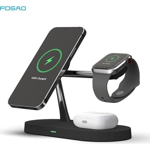 3 in 1 20W Magnetic Wireless Charger For Magsafe iPhone 12 Pro Mini Qi QC 3.0 Fast Charging Station For Apple Watch Airpods Pro