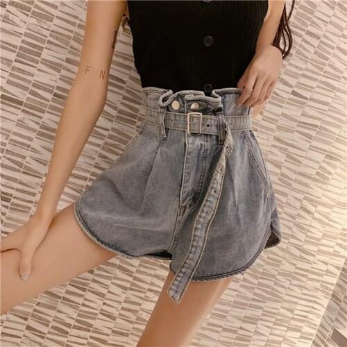 Large Size Denim Shorts With Belt 2021 Women High Waist Solid Short Jeans Casual Harajuku Streetwear Sexy Summer Bottoms 7520