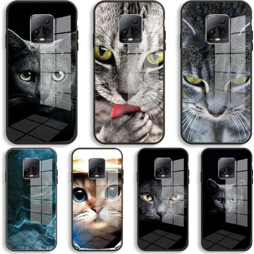 Cat looks at you Silicone Glass Phone Case For Xiaomi Redmi 9A 8A 7A Note 9 8 7 Pro Y3 9S 8T Balck Cover
