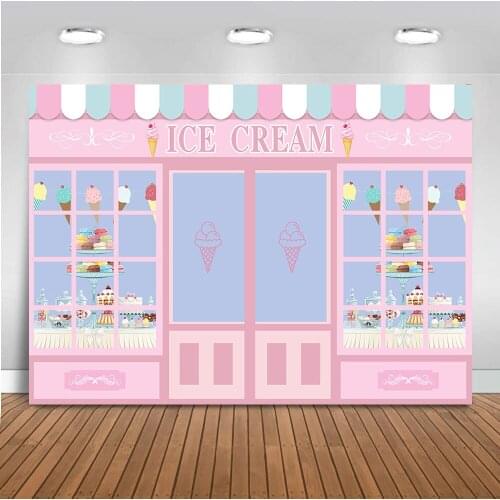 Dessert House Girls Pink Background Newborn Baby Shower Backdrops Ice Cream Decoration Birthday Party
