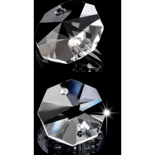 100Pcs/lot 14mm 2 holes Crystal Octagon Bead Prism Chandelier Crystal