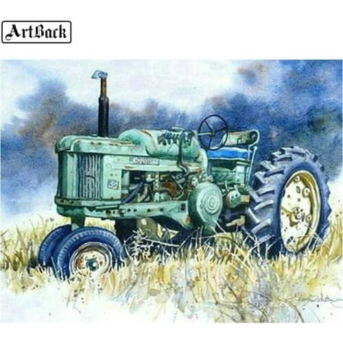 Full square tractor picture 5d diy diamond painting truck landscape 3d round diamond mosaic crafts diamond embroidery sticker