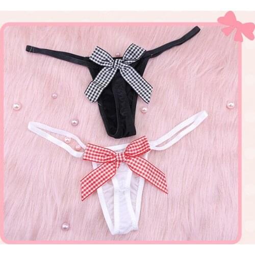 Kawaii Sexy Cute Back Bow T-back MilkSilk Sexy Panties Briefs Womens Underwear Black/White