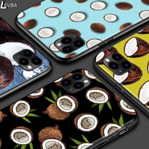 Coconut Fruits Beach For iPhone 12 Pro Max Mini 11 Pro XS Max X XR 6S 6 7 8 Plus 5S Bright Black Phone Case