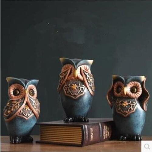 2019 Beautiful and lovely simulation of three owl crafts, creative animal models, home office desktop decoration