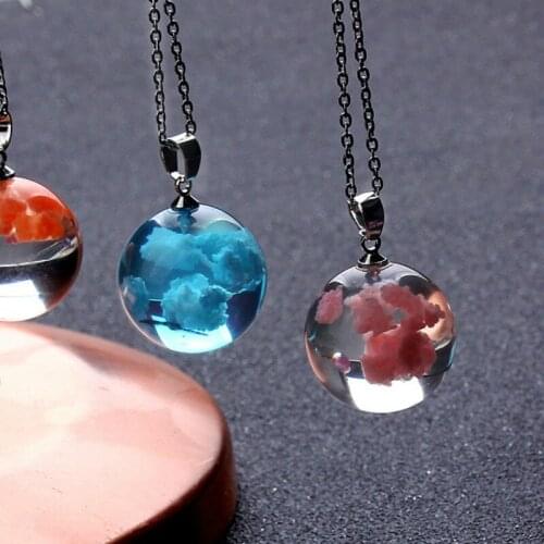 Trendy Creativity White Cloud Flying Bird Forest Transparent Plexiglas Ball Pendant Necklace Handmade for Charms Women Jewelry