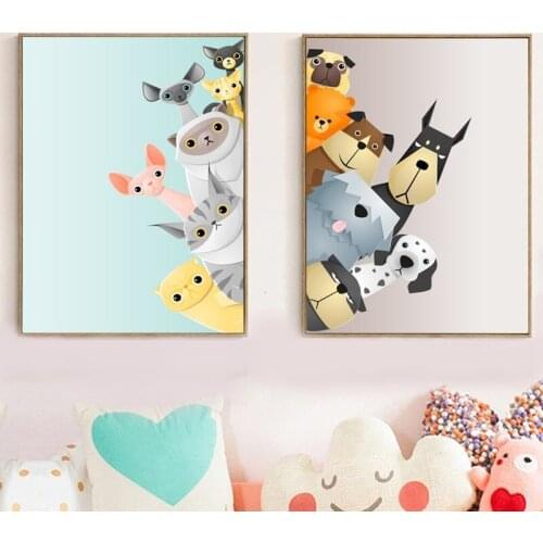 Cartoon Cats Dogs Wall Pictures For Living Room Posters And Prints Canvas Paintings Wall Abstract Art Decorative Home Decor