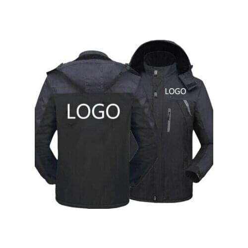 2021 Winter Jacket Men Custom Logo Thick Velvet Warm Coat Male Windproof Hooded Outwear Casual Mountaineering Overcoat