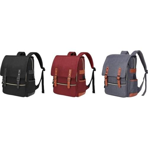 Retro Mens Laptop Backpack, Waterproof School Bag with USB Charging Port, Mens College Backpack