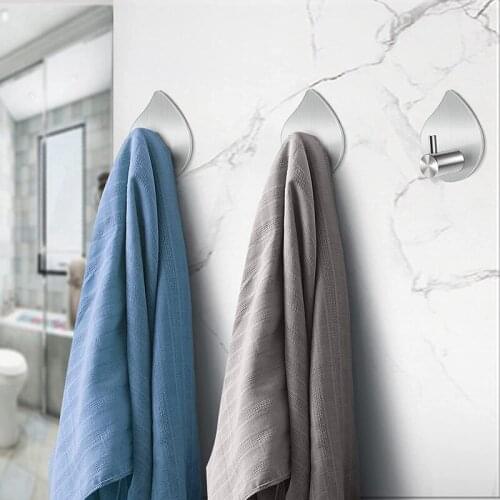 NHBR Adhesive Hooks Wall Hooks Bathroom Waterproof Stainless Steel Towel Hooks for Coat Hat Robe Waterdrop Silver 5 Packs