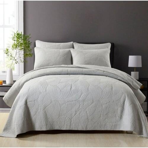 Solid Color Cotton Bedspread Quilt Set 3-piece Coverlet Embroidered Quilts Bed Cover Pillow Shams King Queen Size Washed Blanket
