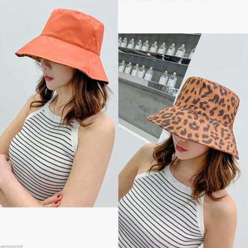 Women Leopard Double Sided Bucket Comfortable Breathe Foldable Men Beach Flat Top Sun Fishing Hat high quality Flat Panama Hat