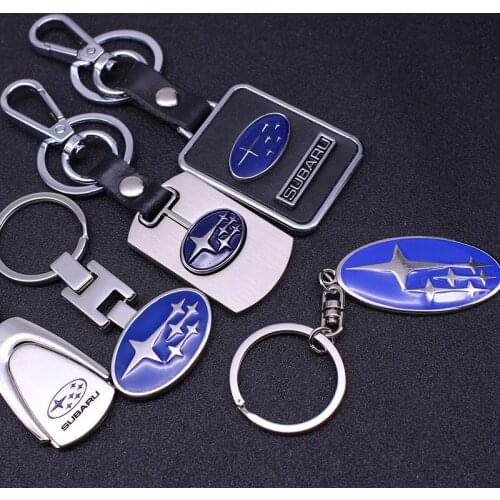 Couple classic gift long chain metal styling car keychain for Subaru logo leather pendant key rings auto Accessories keyring