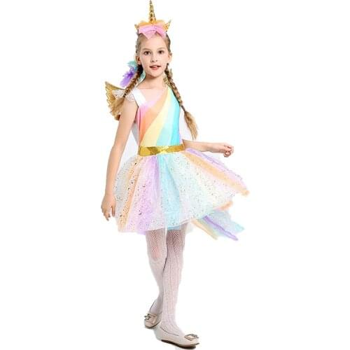 Unicorn Girl Dress Gauze Princess Dress + Wings + Headwear Hot Style Performance Cosplay Costume