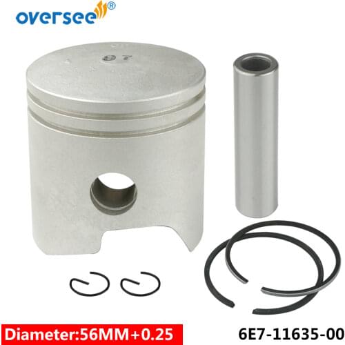 6E7-11635-00-00 Piston Set 56mm +0.25mm Case For Yamaha 9.9HP 15HP Outboard engine Boat Motor Brand new aftermarket part