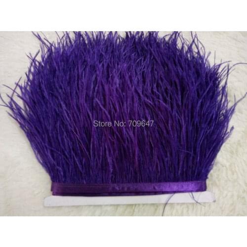 Purple Ostrich Feathers, 10 yards/lot - PURPLE Ostrich Fringe Trim on Satin Header 5-6"12-15cm in width,feder
