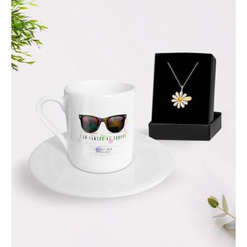 Personalized School Ünlüyüm Turkish coffee Cup and Is Daisy Necklace Gift Seti-1
