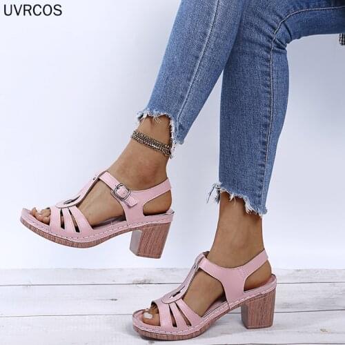 Womens Sandals Women Shoes 2021 Summer New PU Leather Sewing Sandal Open Toe Pumps Ladies Dress Party High Heels Female Slipper