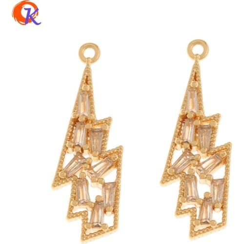 Cordial Design 20Pcs 8*24MM DIY Jewelry Accessories/Genuine Gold Plating/Lightning Shape/Hand Made/CZ Charms/Earring Findings
