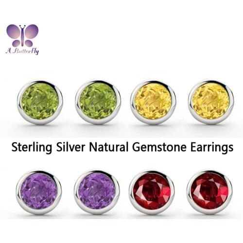 925 Sterling Silver Jewelry 6 MM Round Cut Natural Olivine Garnet Amethyst Citrine Stud Earrings Stone Shining Quality Guarantee