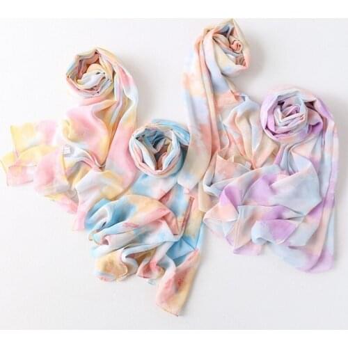 Summer New Muslim Womens Hijab Scarf Ombre Tie Dye Premium Chiffon Turban Long Shawl Fashion Headscarf Wraps Headwrap 175X70cm