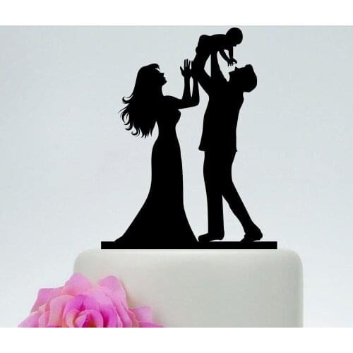 Family Wedding Cake Topper,Bride and Groom holding baby silhouette Cake Topper,Couple with baby Wedding Party Decor Supplies