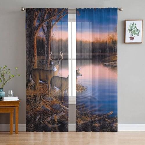Deep Forest Elk River Tulle Curtains for Living Room Bedroom Decor Chiffon Sheer Voile Kitchen Window Curtain
