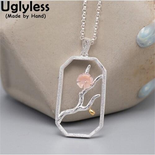 Uglyless Eastern Poetry Grilles Natural Shell Flowers Pendants for Women Handmade Floral Trees Necklaces 925 Silver NO Chains