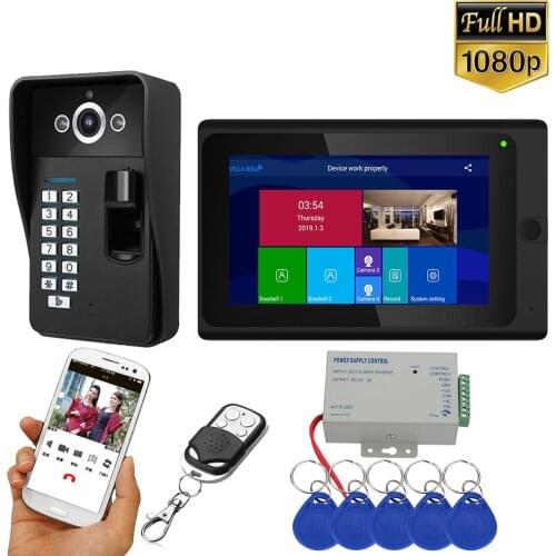 7 Inch 1/2 Monitors Wifi Wireless Fingerprint RFID Video Door Phone Doorbell Intercom System with Wired HD 1080P Camera