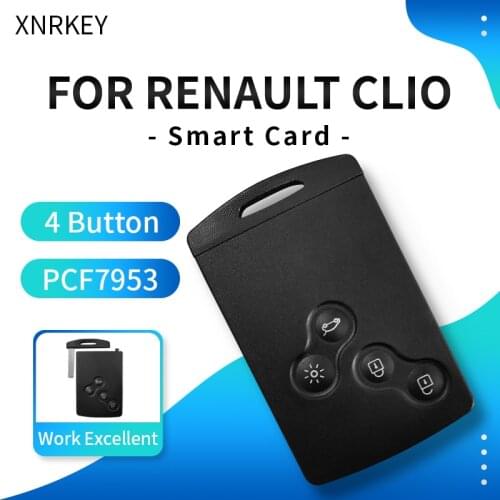 XNRKEY Remote Car Key 4 Button Smart Card with Pcf7953 Chip 433mhz Va2 Blade for Renault Clio Smart Key
