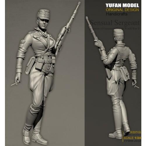 YUFAN Model 1/24 Resin Kits sexy female gunner resin soldier self-assembled (75mm) YFWW-2030