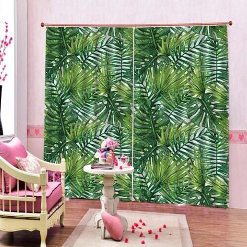 Southeast Asia Tropical Rainforest Green leaves Curtain American Country Living Room Bedroom Curtain Custom any size