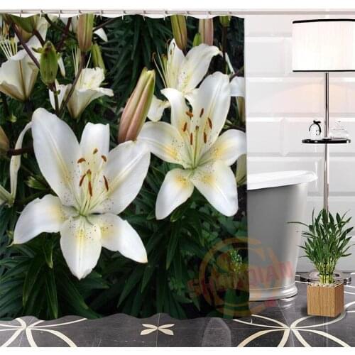 New arrival Custom lily Fabric Shower Curtain bathroom Waterproof Popular Hot Modern 100% Polyester Bath Curtain Gift64
