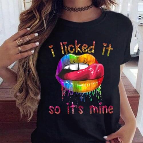 Women Short Sleeve Lips T-shirt Tees Shirt Harajuku Korean Street Tops Summer Fashion Leopard Lips Printed T Shirt