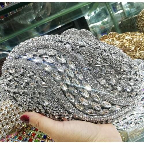 Golden Oval AB silver Pink Luxury Crystal Evening Bag Party Clutch Purse Women Wedding Handcraft banquet bag customized sc580