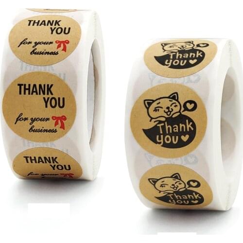 1 Inch Thank You Kraft Paper Sticker Thank You For Your Business Stickers With Bow Knot Cat Thanks Holiday Gift Decor Labels