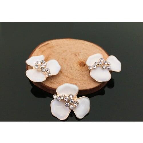 10 PCS 21mm Fashion Metal Alloy KC Gold Crystal Rhinestone White Flowers Connectors Charm For Jewelry Making DIY Accessories