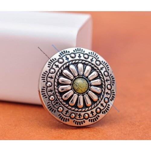 10pcs 30mm Silver Floral Yellow Beads Metal Conchos Button For Leathercraft Concho Belt Luggage Bag Handbag Wallet Case Decor