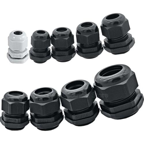 10pcs PG9 PG11 PG13.5 PG16 PG19/21 Waterproof Cable Gland Cable entry IP68 PG7 for 3-6.5mm White Black Nylon Plastic Connector
