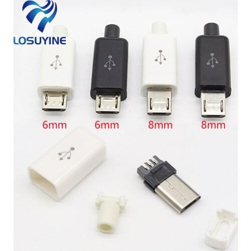 10pcs Micro USB 5PIN Welding Type Male Plug Connectors Charger 5P USB Tail Charging Socket 4 in 1 White Black