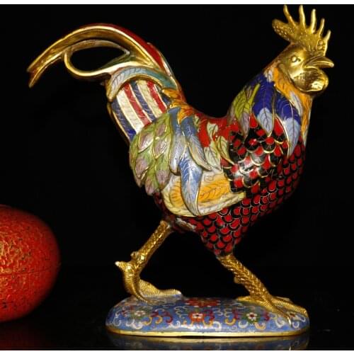 13"Chinese temple collection Old Bronze Cloisonne Enamel Big rooster statue Golden Rooster Welcomes Spring Ornaments Town House