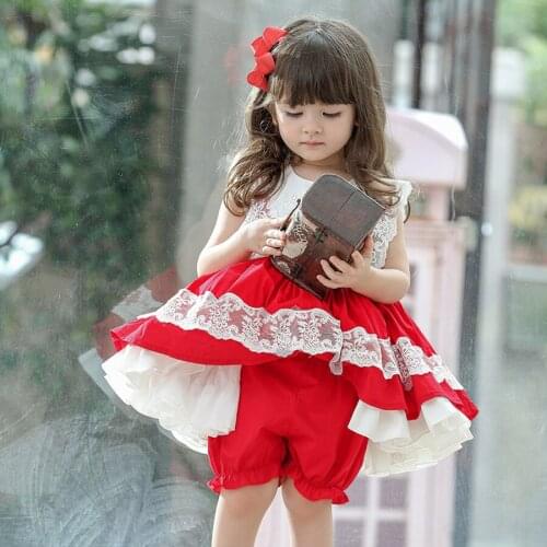 2021 Children Dresses Luxury Red Baby girls dresses for party and wedding Vintage Princess Dress Lace Lotita Sleeveless costume