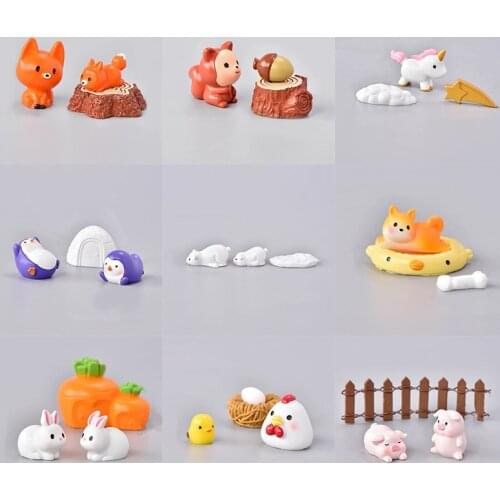 3PCs/Set Fox Squirrel Pig Bear Dog Animal Model Figurine Home Decor Miniature Craft Micro Garden Fairy Ornament DIY Accessories